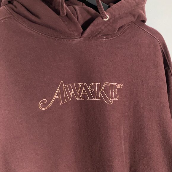 Awake NY Classic Outline Logo Paneled Boxy Brown Hoodie mens size Large - Picture 3 of 7